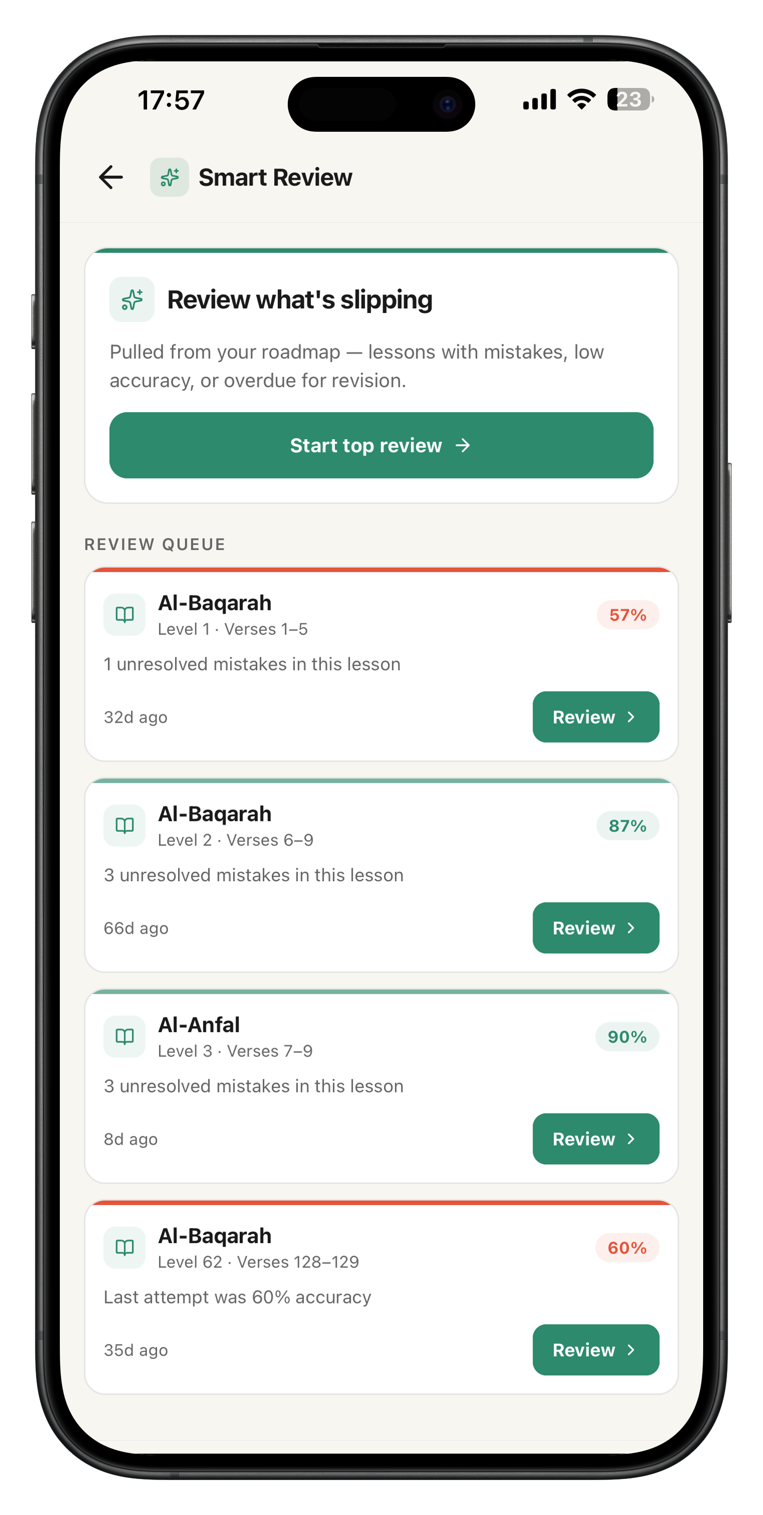 QuranMind review screen